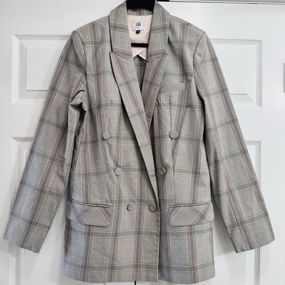 CABI 5470‎ Sleuth DoubleBreasted Blazer Cranberry Crush Gray Plaid Size 8 Career